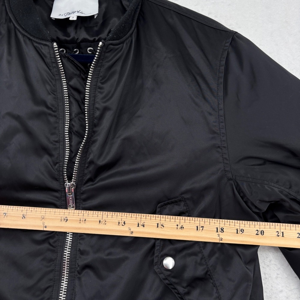 3.1 Phillip Lim Lace Up Back Bomber Jacket Size 8 Black Edgy Designer Zip Up - Picture 12 of 15